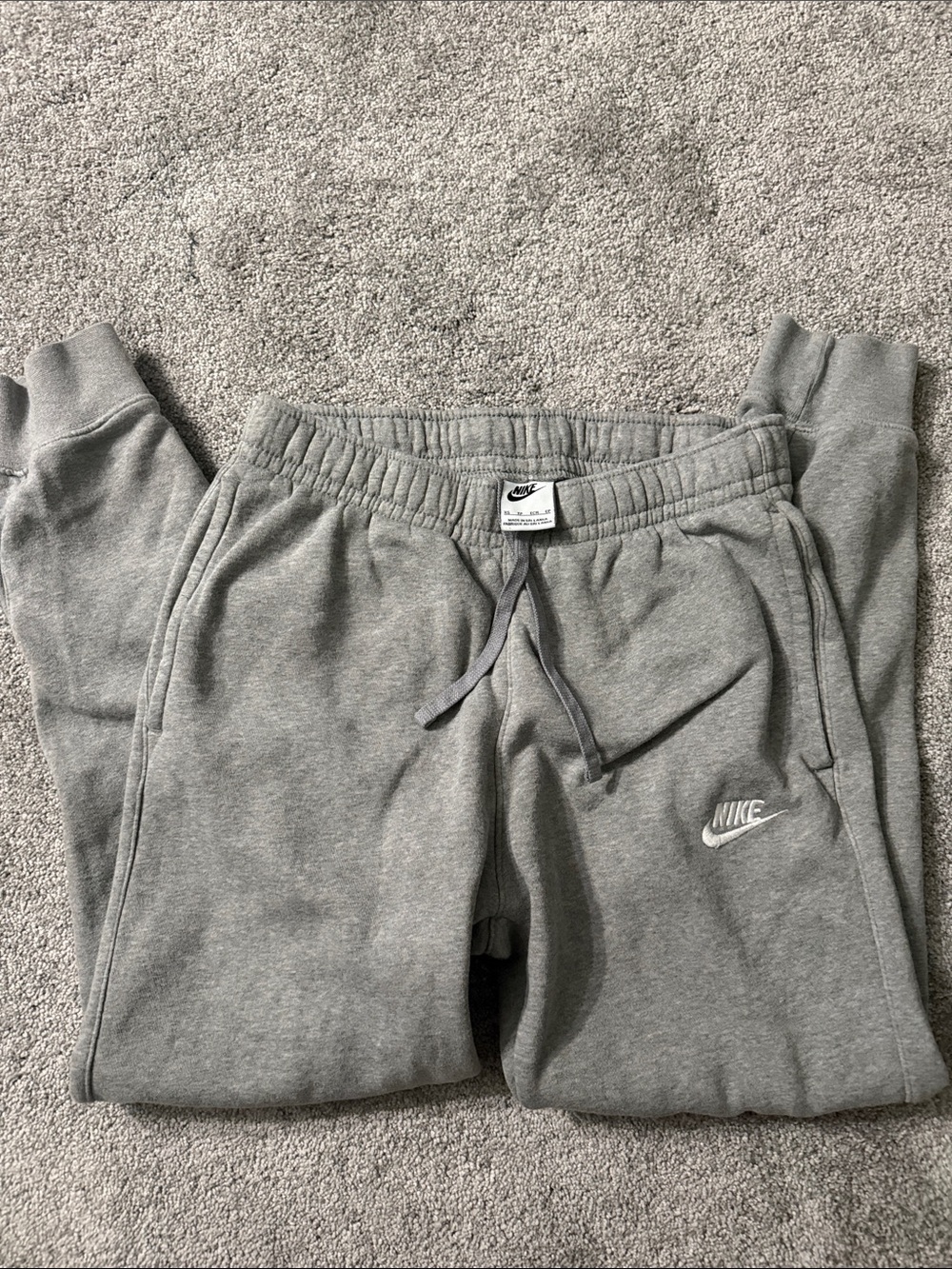 Nike Gray Men's Fleece Joggers with White Swoosh
